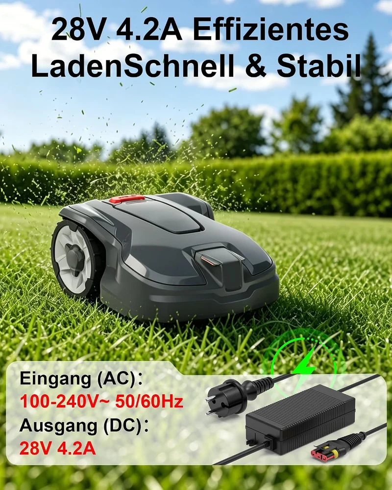 28V 4,2A Ladegerät kompatibel mit Husqvarna Automower 330X, 430X Nera 2023, 430X Roboter Rasenmäher,