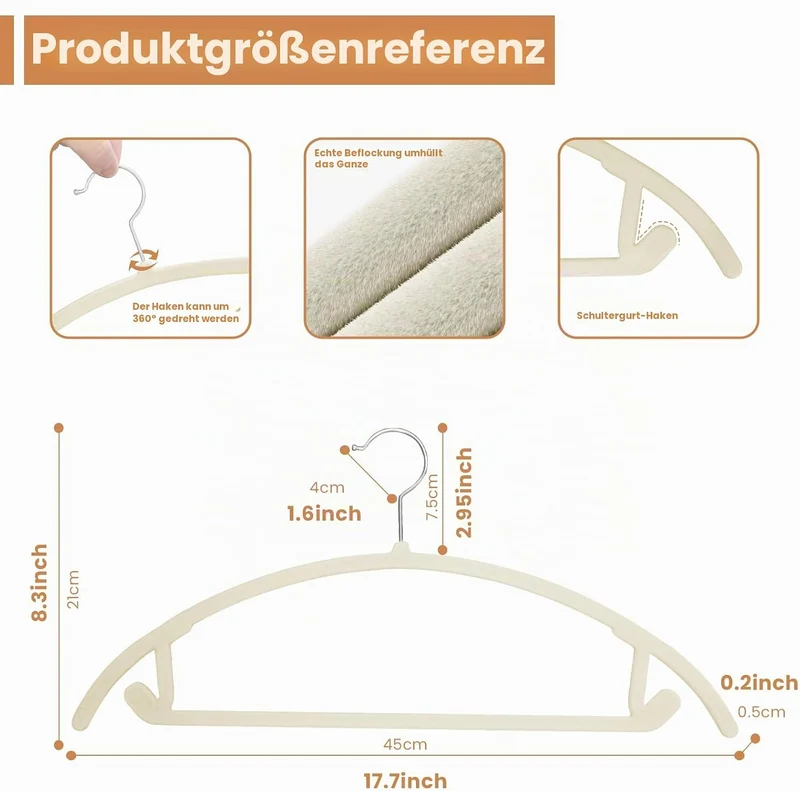 Jiang&Rong 60 Stück Kleiderbügel Samt Beige, Ultradünn, Platzsparend,Hosen | kleiderbügel samt rutsc