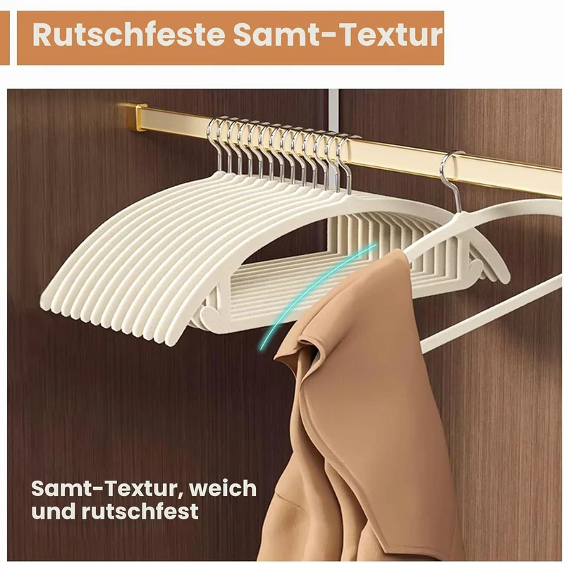 Jiang&Rong 60 Stück Kleiderbügel Samt Beige, Ultradünn, Platzsparend,Hosen | kleiderbügel samt rutsc
