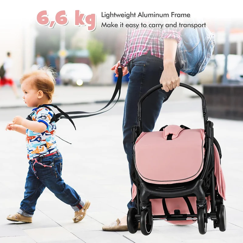FANTASK Kinderwagen klappbar, Kinderbuggy mit verstellbarem Sonnendach, 5-Punkt-Sicherheitsgurt, Rei