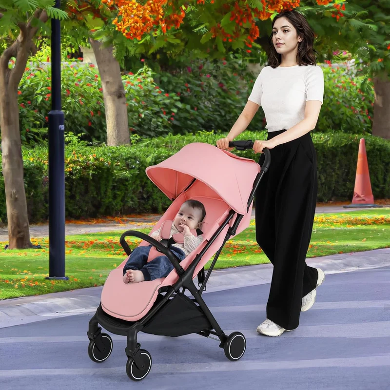 FANTASK Kinderwagen klappbar, Kinderbuggy mit verstellbarem Sonnendach, 5-Punkt-Sicherheitsgurt, Rei