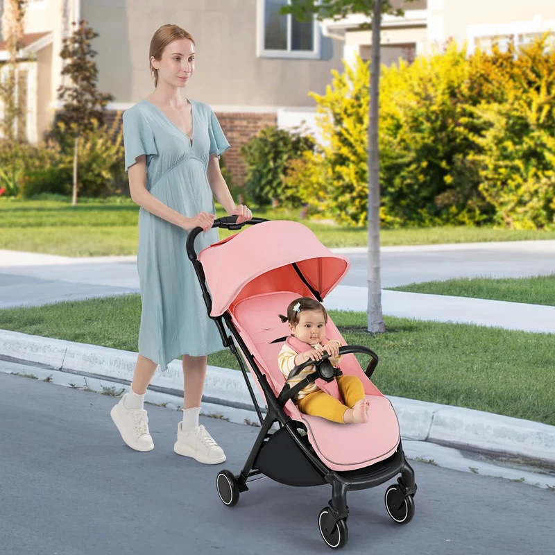 FANTASK Kinderwagen klappbar, Kinderbuggy mit verstellbarem Sonnendach, 5-Punkt-Sicherheitsgurt, Rei