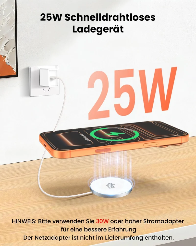 GEEKERA 25W magnetisches Schnellladegerät: Ultradünnes Flaches Wireless Charger für Apple MagSafe iP