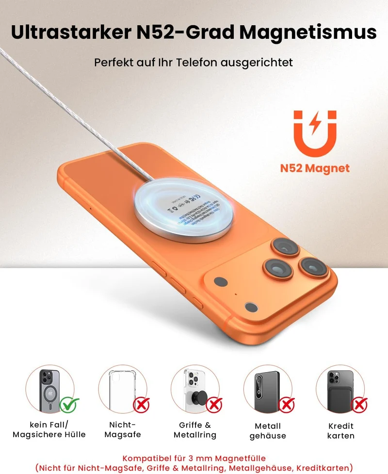 GEEKERA 25W magnetisches Schnellladegerät: Ultradünnes Flaches Wireless Charger für Apple MagSafe iP