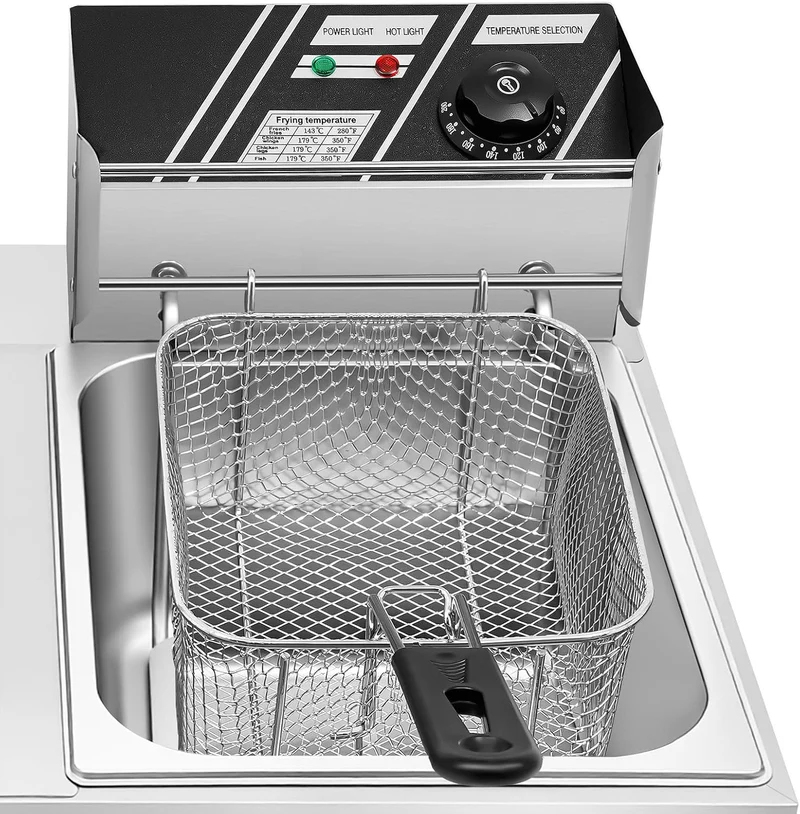 Kommerzielle Edelstahl Doppel-Fritteuse mit 2x6L Fassungsvermögen, Fünf-Ring-Heizrohr, Temperaturson