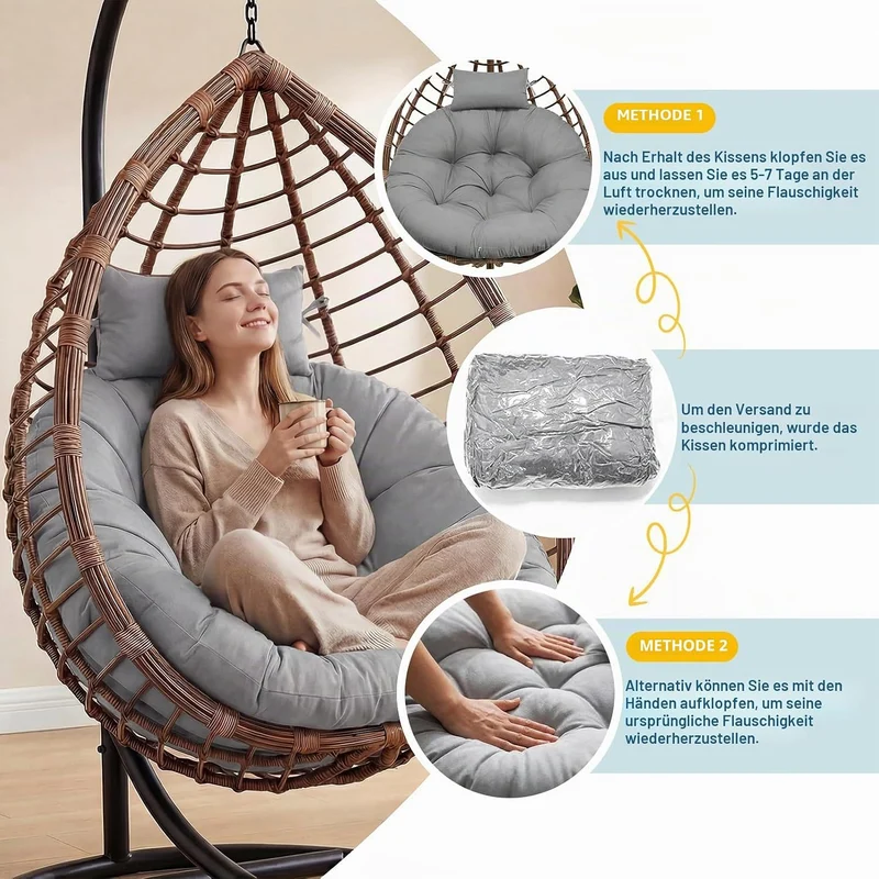 Hängesessel Kissen Sitzkissen Outdoor Polster für Polyrattan/Rattan | Ersatzkissen für Hängesessel S