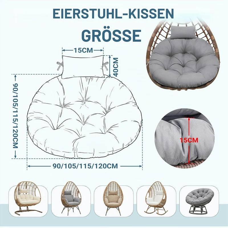 Hängesessel Kissen Sitzkissen Outdoor Polster für Polyrattan/Rattan | Ersatzkissen für Hängesessel S