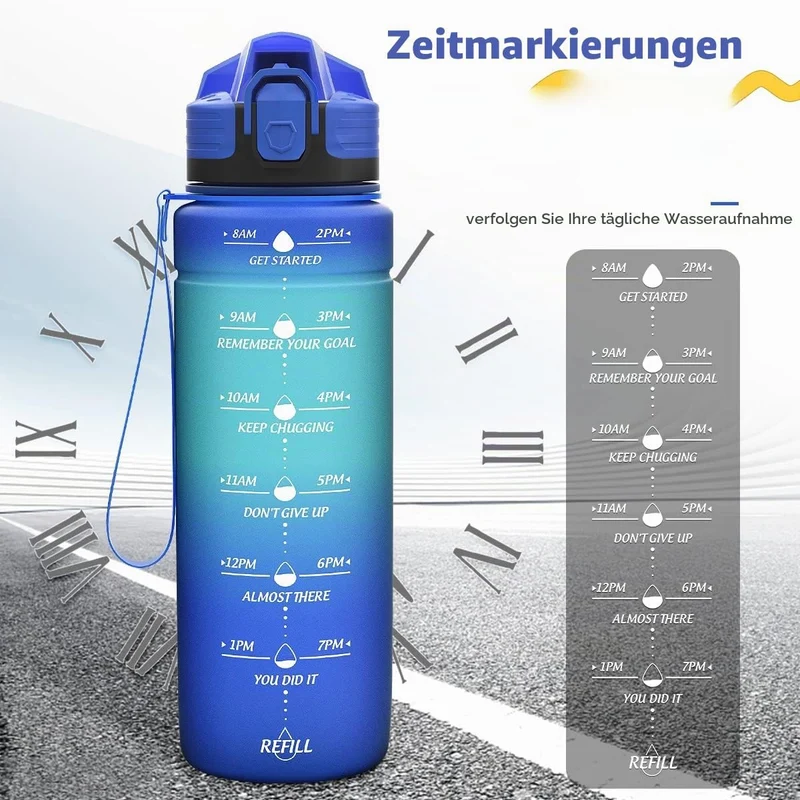 Coolfel Sport Trinkflasche 2l, 1,5l, 1l, 700ml, 500ml Trinkflasche Kinder Auslaufsicher, Motivierend