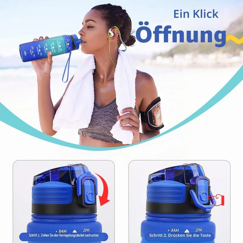 Coolfel Sport Trinkflasche 2l, 1,5l, 1l, 700ml, 500ml Trinkflasche Kinder Auslaufsicher, Motivierend