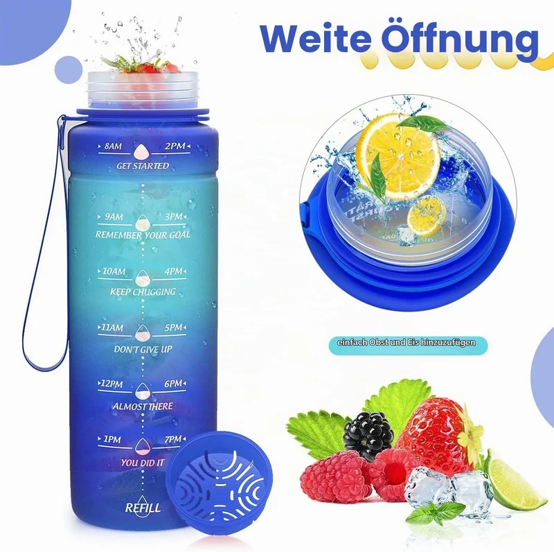 Coolfel Sport Trinkflasche 2l, 1,5l, 1l, 700ml, 500ml Trinkflasche Kinder Auslaufsicher, Motivierend