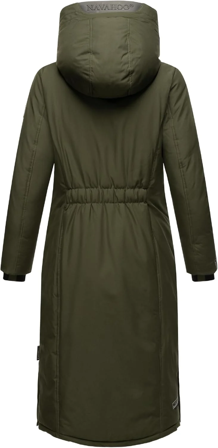 Navahoo Damen Wintermantel Warmer Mantel extralang mit Kapuze Wolkenfrost XIV XS-XXL XL Dark Olive,
