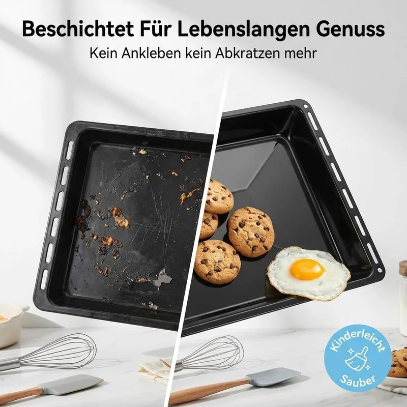 ICQN Backblech 422 x 370 x 30 mm Set, Emailliert Fettpfanne für Backofen und Herd, Passend für ELECT