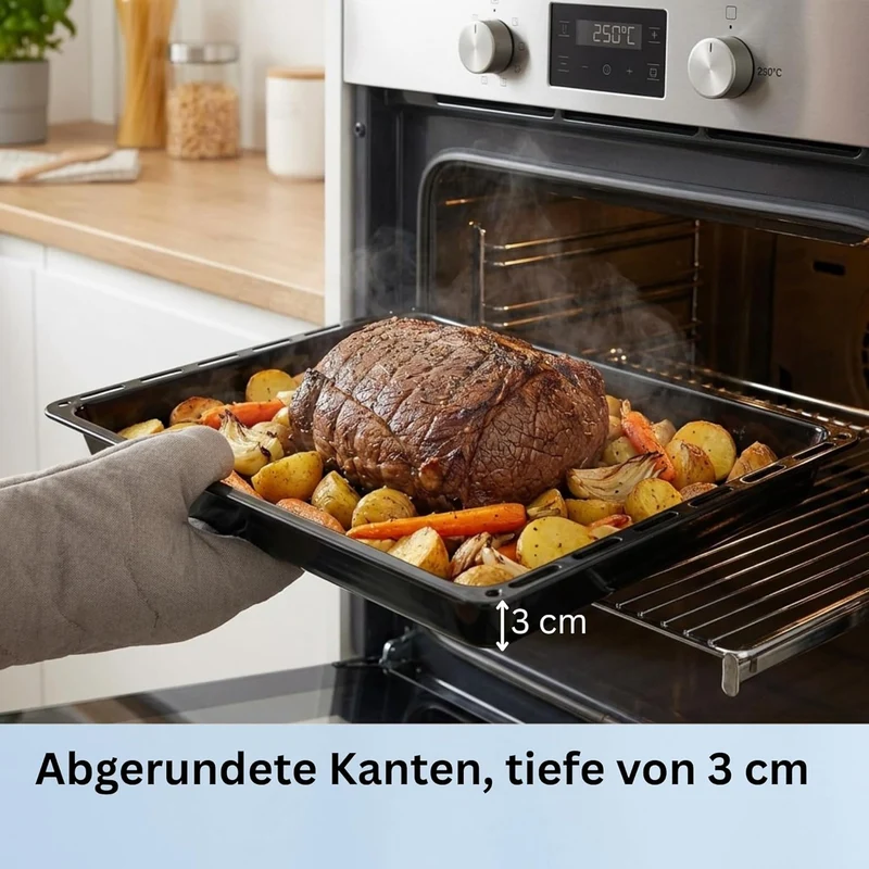 ICQN Backblech 422 x 370 x 30 mm Set, Emailliert Fettpfanne für Backofen und Herd, Passend für ELECT