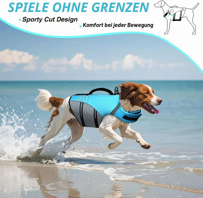 VIVAGLORY Sportstil Schwimmweste für Hunde mit Hervorragendem Auftrieb, Einstellbar & Langlebig Schw