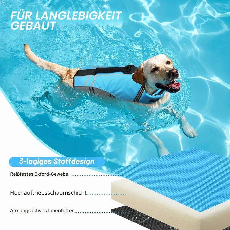 VIVAGLORY Sportstil Schwimmweste für Hunde mit Hervorragendem Auftrieb, Einstellbar & Langlebig Schw