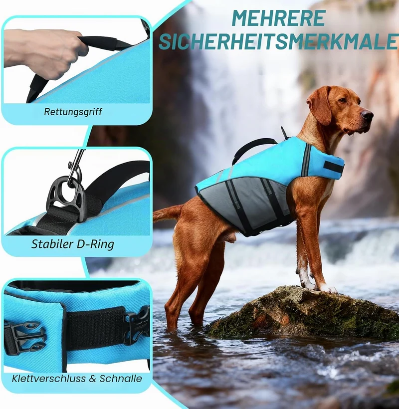 VIVAGLORY Sportstil Schwimmweste für Hunde mit Hervorragendem Auftrieb, Einstellbar & Langlebig Schw