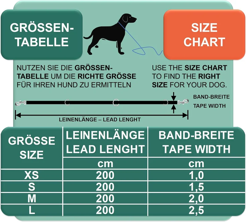 DEY - Premium Hundeleine Nylon 2m | 3fach Verstellbar | für Kleine, Mittelgrosse u. Grosse Hunde | v