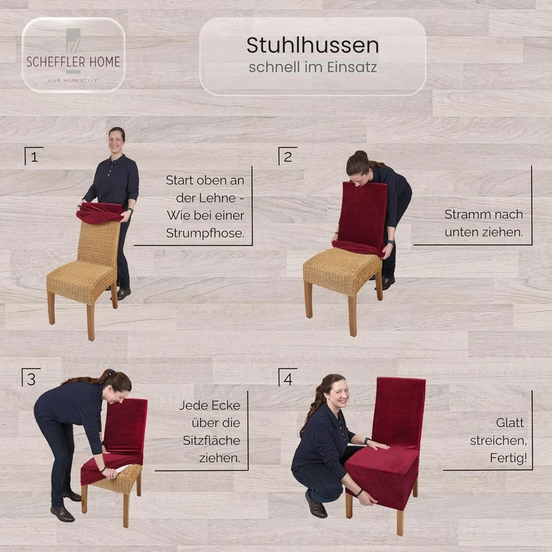 SCHEFFLER-Home Stuhlhussen 6er Set Leon Grau/elastische Wildleder Hussen für Stühle/Robustes Freisch
