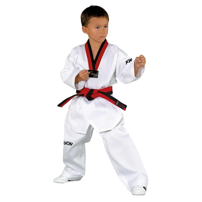 TKD-Anzug Victory Poom, weiss mit schwarz/rotem Revers 120 Weiss, 120 Weiss