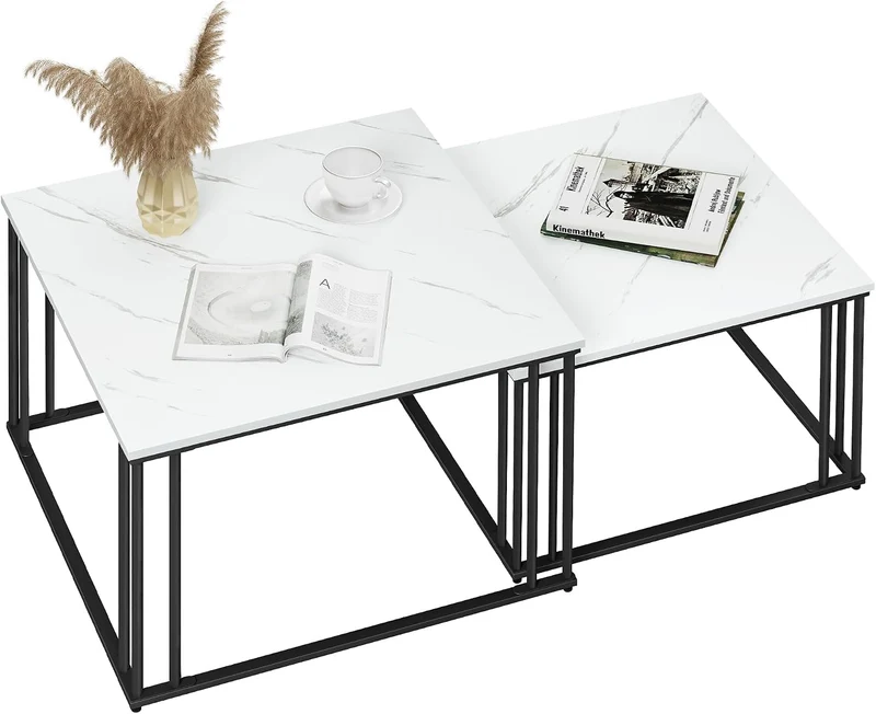 YITAHOME Moderner Couchtisch 2er-Set für Wohnzimmer, weissgraue runde Couchtische aus Holz, Cocktail