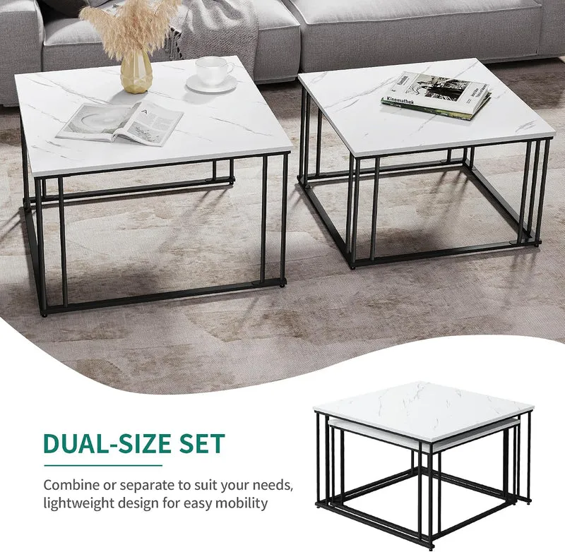 YITAHOME Moderner Couchtisch 2er-Set für Wohnzimmer, weissgraue runde Couchtische aus Holz, Cocktail