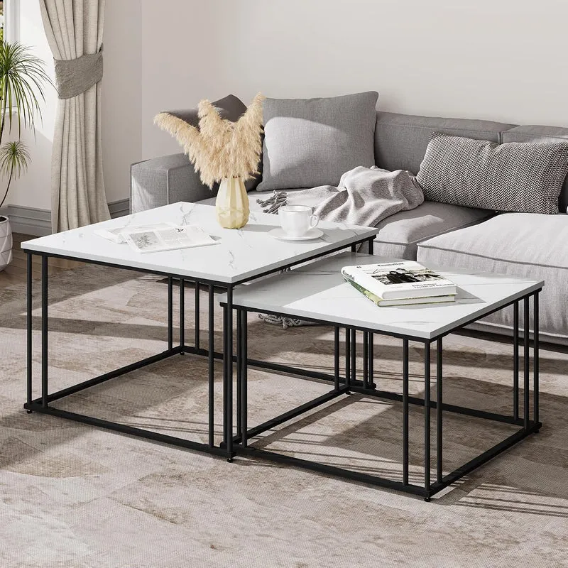 YITAHOME Moderner Couchtisch 2er-Set für Wohnzimmer, weissgraue runde Couchtische aus Holz, Cocktail