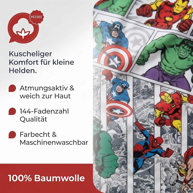 Jay Franco Marvel Comics Comic Cool 100% Baumwolle Kinderbettwäsche-Set 135x200 cm Einzelbettgrösse