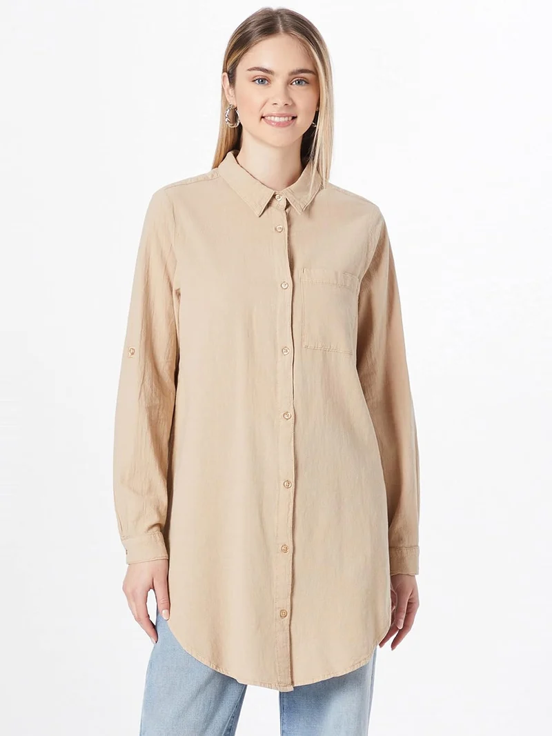 KAFFE KAnaya Shirt Tunic Damen Hemd Langarm Kragen Lang Casual Hemdbluse 34 Classic Sand, 34 Classic