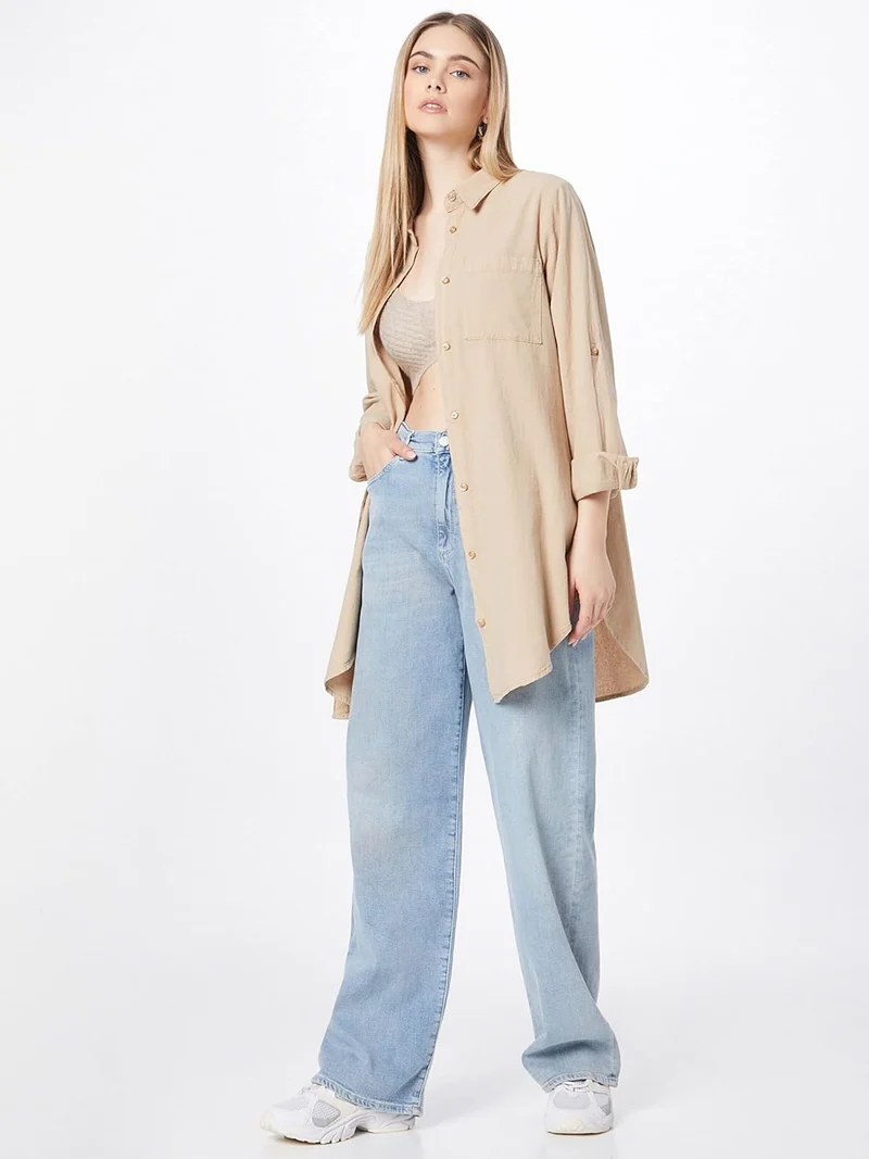 KAFFE KAnaya Shirt Tunic Damen Hemd Langarm Kragen Lang Casual Hemdbluse 34 Classic Sand, 34 Classic