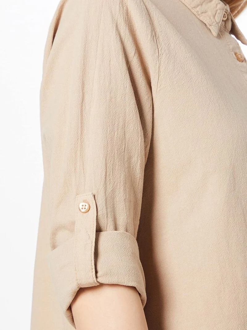 KAFFE KAnaya Shirt Tunic Damen Hemd Langarm Kragen Lang Casual Hemdbluse 34 Classic Sand, 34 Classic