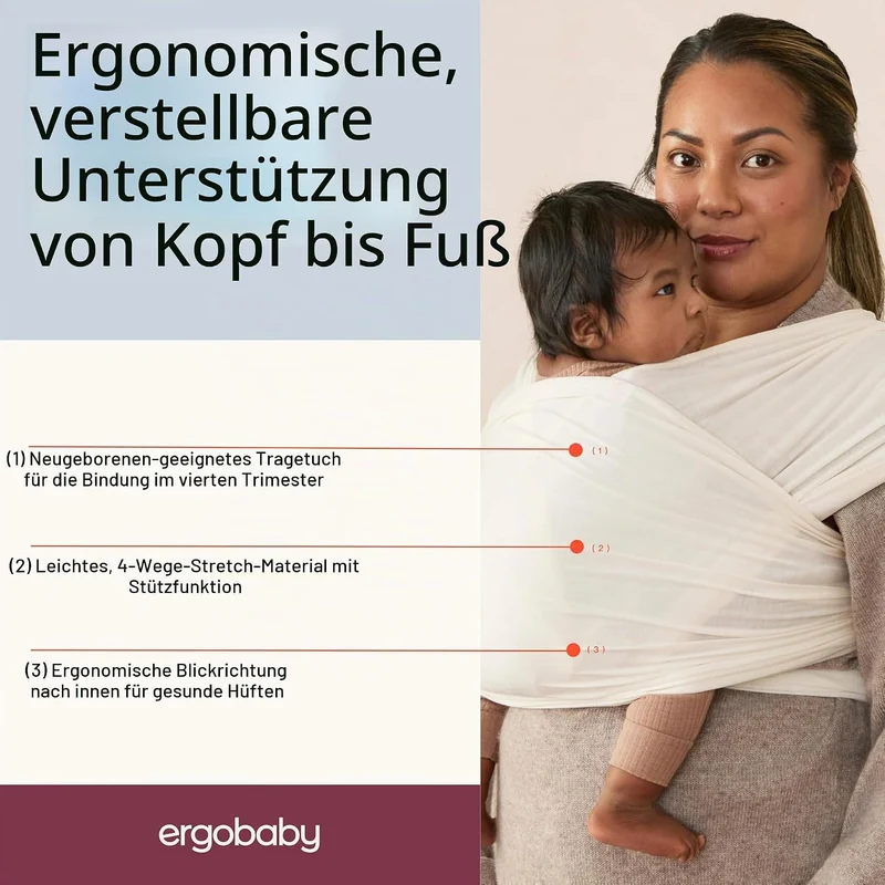 Ergobaby Babytragetuch für Neugeborene ab Geburt bis 11,3 kg, Aura Knit Tragetuch aus recycelten Sto