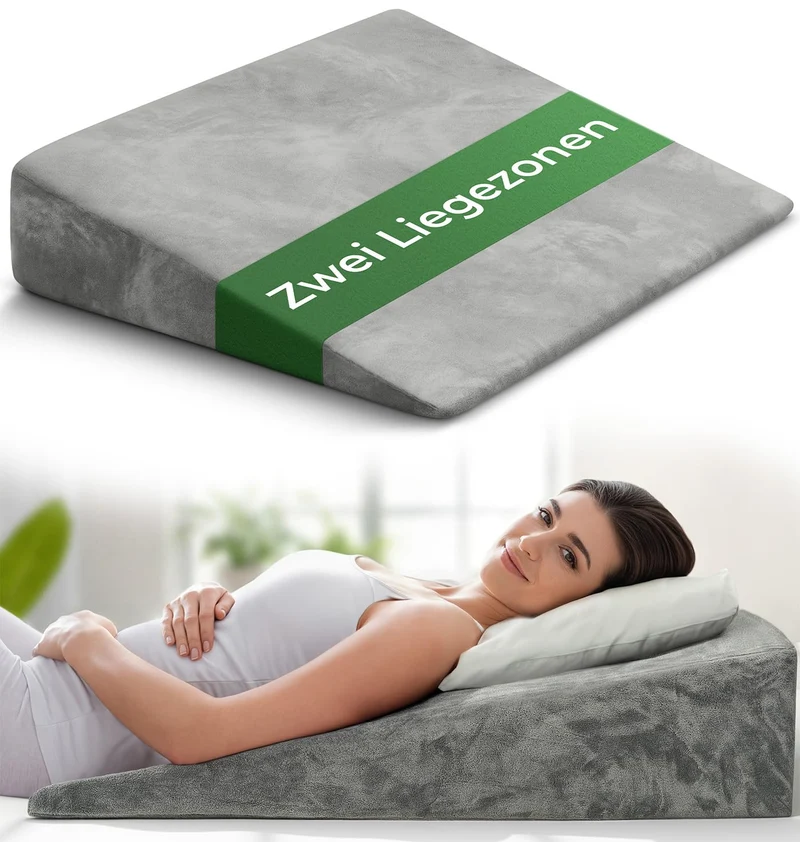 Keilkissen für Bett und Couch, Matratzenkeil, Reflux Kissen [mit 2 Liegezonen], Lesekissen zur Schla