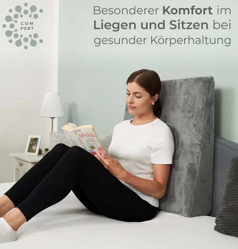 Keilkissen für Bett und Couch, Matratzenkeil, Reflux Kissen [mit 2 Liegezonen], Lesekissen zur Schla