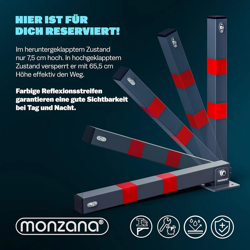 DEUBA® 3x Parkpfosten Parkplatzsperre 3 Schlüssel Sperrpfosten klappbar Stahl Robust Standfuss Stabi