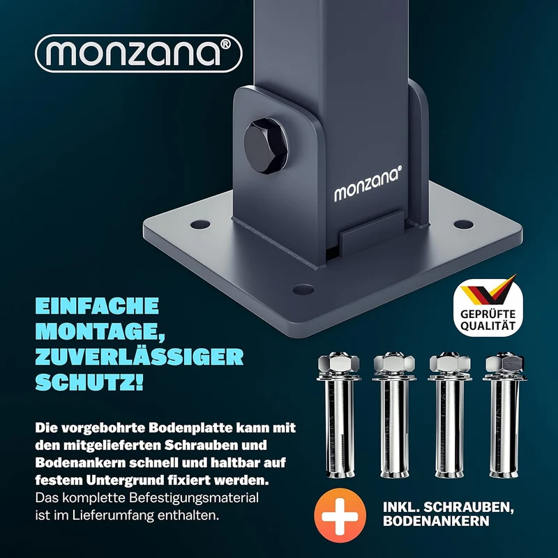 DEUBA® 3x Parkpfosten Parkplatzsperre 3 Schlüssel Sperrpfosten klappbar Stahl Robust Standfuss Stabi