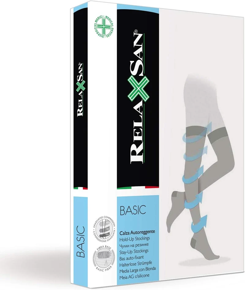 Relaxsan Basic 970 (Braun 1/S) Kompressionsstrümpfe Damen mit Silikonband, 22-27 mmHg, Stützstrümpfe