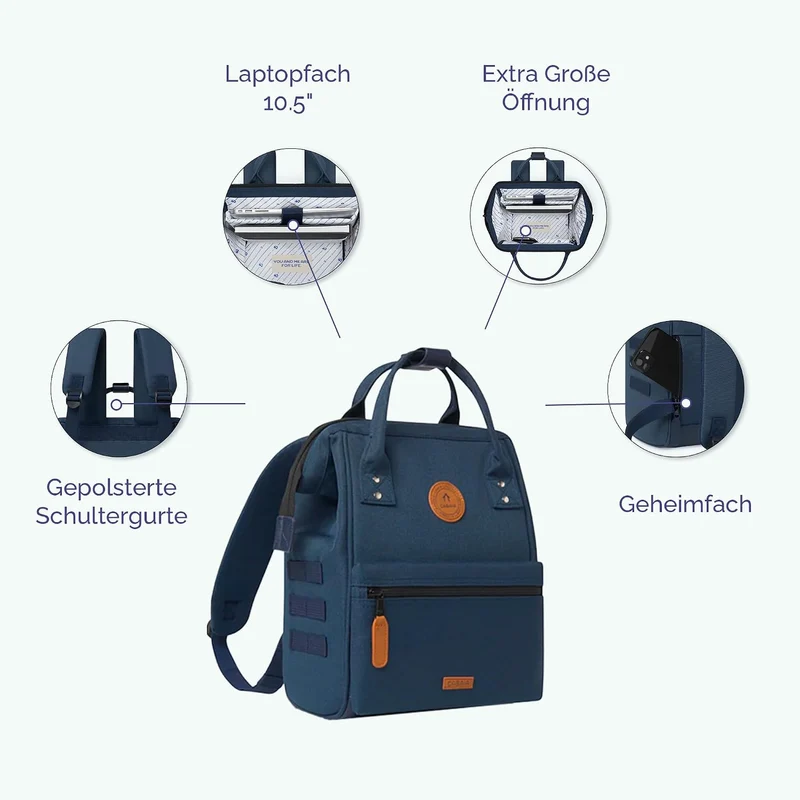 Cabaïa - Rucksack - Adventurer + 2 Vordertaschen - Wasserabweisend - Tagesrucksack - Modell Le Havre