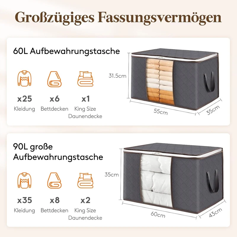 Lifewit 3 Stück 90L Aufbewahrungstasche, Aufbewahrungsbox mit Deckel, Gross Kleideraufbewahrung Umzu
