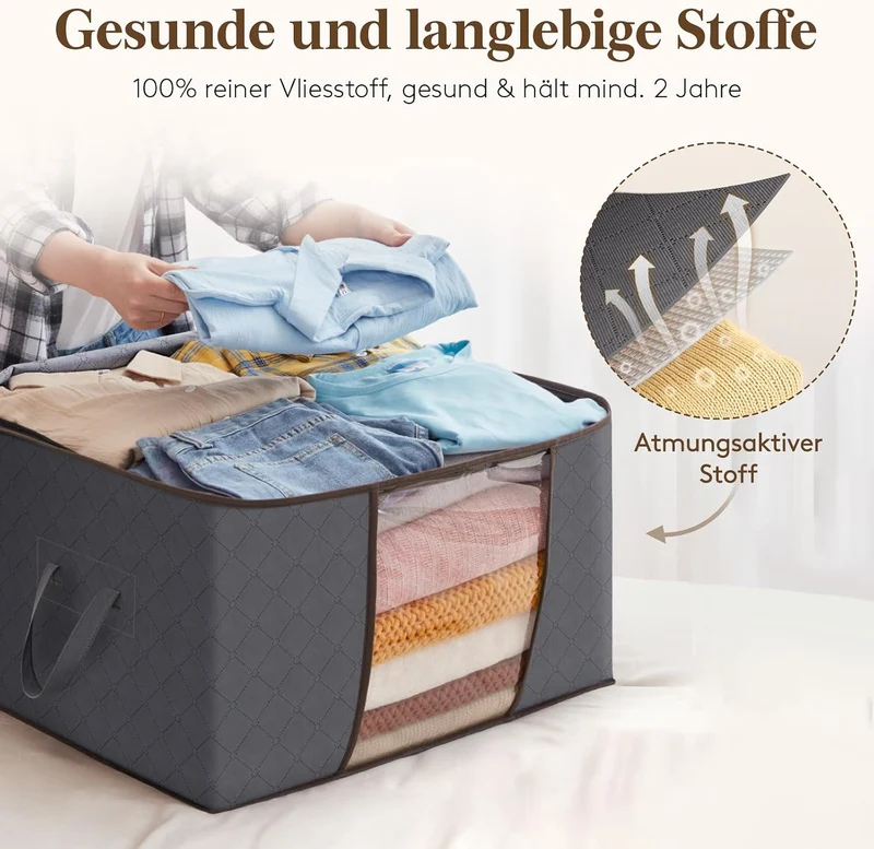 Lifewit 3 Stück 90L Aufbewahrungstasche, Aufbewahrungsbox mit Deckel, Gross Kleideraufbewahrung Umzu