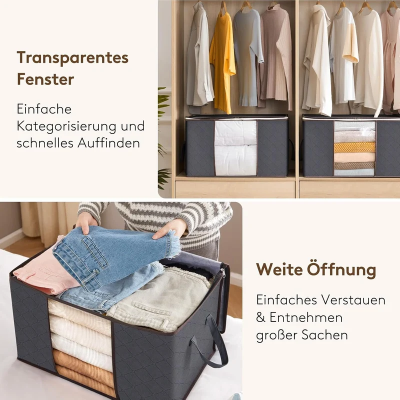 Lifewit 3 Stück 90L Aufbewahrungstasche, Aufbewahrungsbox mit Deckel, Gross Kleideraufbewahrung Umzu