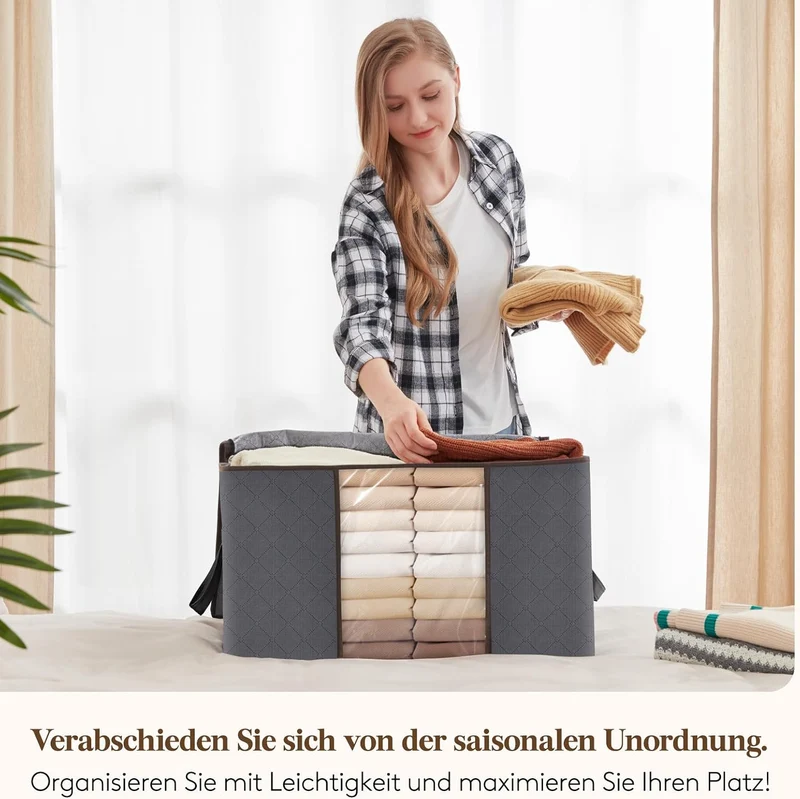 Lifewit 3 Stück 90L Aufbewahrungstasche, Aufbewahrungsbox mit Deckel, Gross Kleideraufbewahrung Umzu