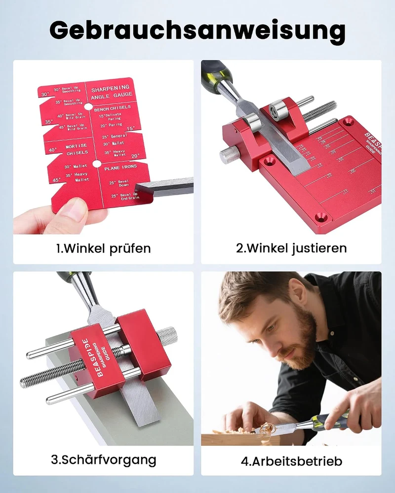 Beaspire Honing Guide Tool Meissel Schärfen Kit, 5/32 Zoll bis 3 Zoll Stechbeitel Schleifhilfe, Stem