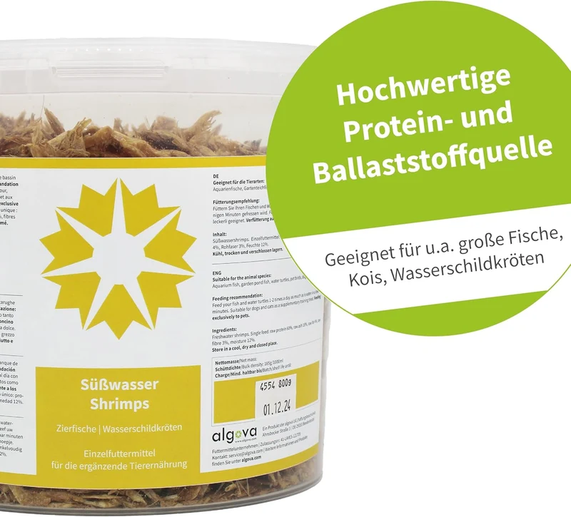 Süsswasser Shrimps getrocknet 2-4cm Futter Wasserschildkröten Koi algova® (10L = 1.60kg) 1.60 kg (1e