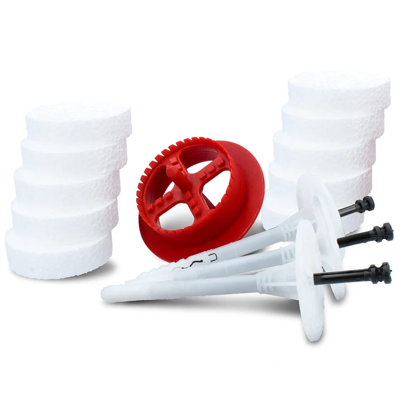 KLIMAS® Set Tellerdübel 100 Stück + Styroporfräser 1 St + 100 St EPS Styropor Abdeckkappen Rondelle