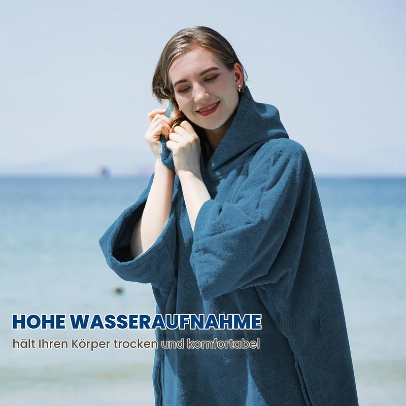 Winthome Badeponcho Hochabsorbierender Warm, Poncho Strand Umziehhilfe, Handtuch Poncho mit Tasche u
