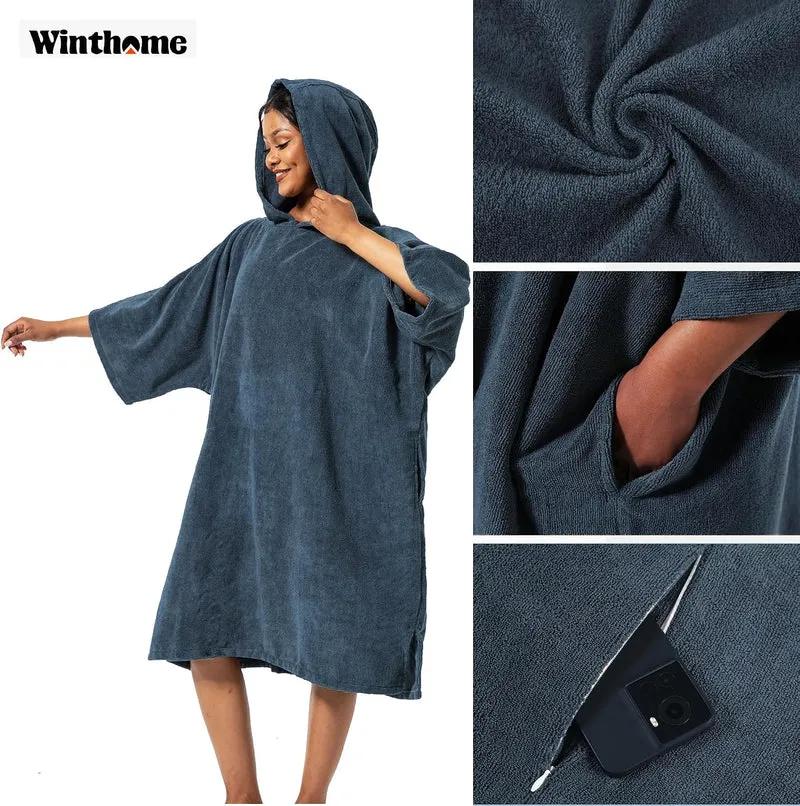 Winthome Badeponcho Hochabsorbierender Warm, Poncho Strand Umziehhilfe, Handtuch Poncho mit Tasche u