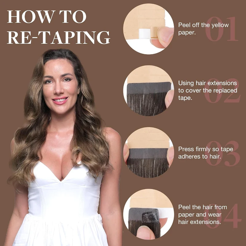 GOO GOO Tape Extensions Echthaar, 20pcs 40g 30cm Balayage Schokoladenbraun Gemischter Honig Blond Ec