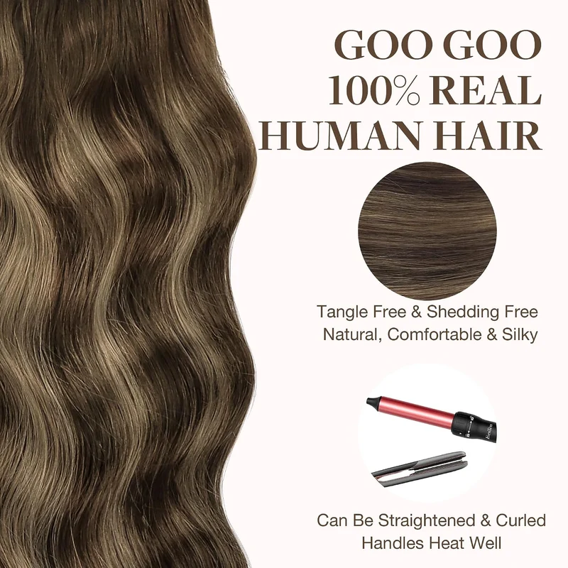 GOO GOO Tape Extensions Echthaar, 20pcs 40g 30cm Balayage Schokoladenbraun Gemischter Honig Blond Ec