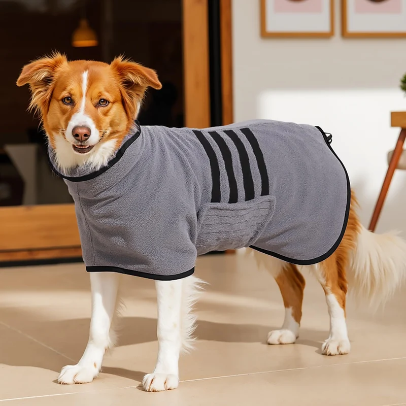 HezzLuv Bademantel für Hunde, Hundebademantel aus Mikrofaser für Mittlere Und Grosse Hunde Grau Bade