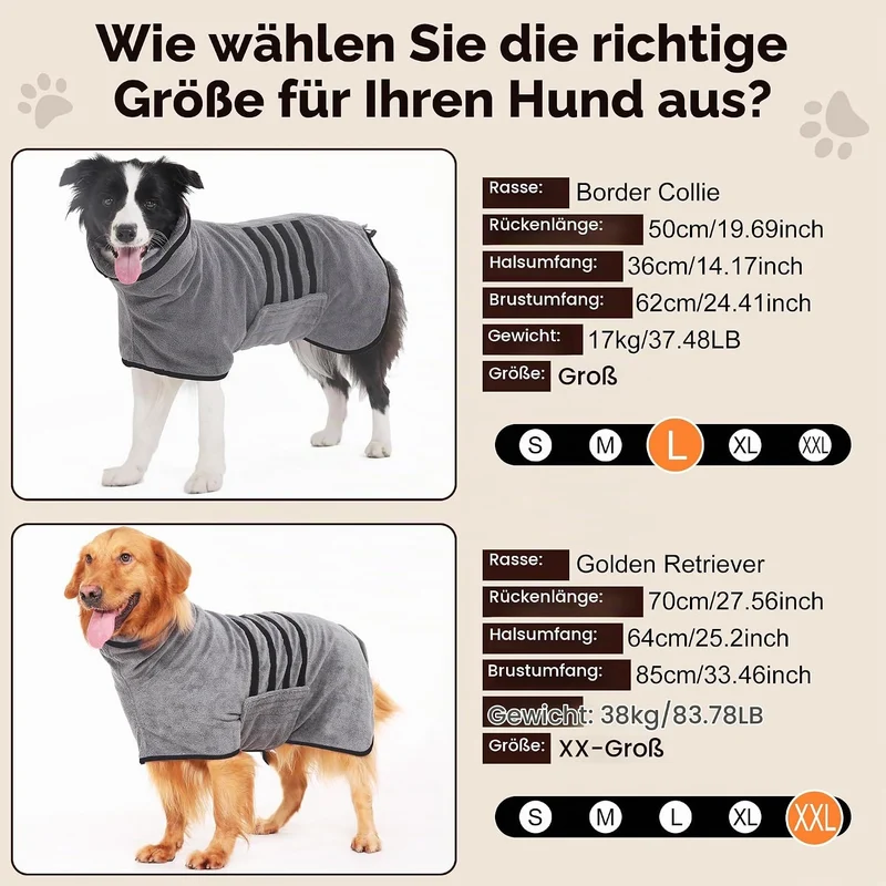 HezzLuv Bademantel für Hunde, Hundebademantel aus Mikrofaser für Mittlere Und Grosse Hunde Grau Bade